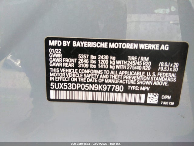 BMW X3 Xdrive30i 2022 аукцион фото
