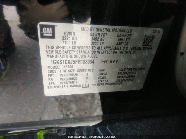 GMC YUKON DENALI 2015 1GKS1CKJ5FR133634 Image 9
