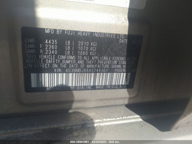 4S3BMBJ66A3244361 Subaru Legacy Limited