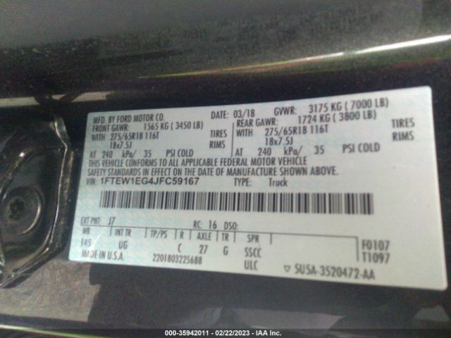 1FTEW1EG4JFC59167 Ford F-150 Xl/xlt/lariat