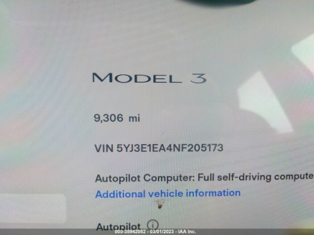 5YJ3E1EA4NF205173 Tesla MODEL 3