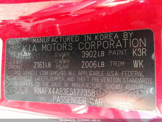 KNAFX4A83E5177358 KIA FORTE EX