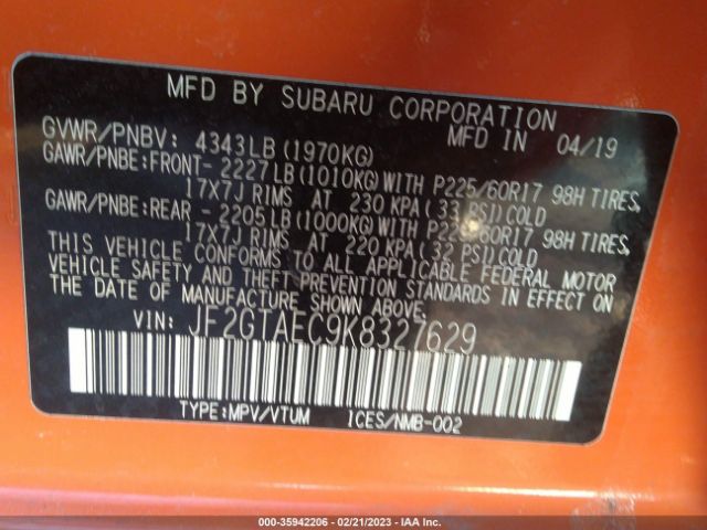 JF2GTAEC9K8327629 Subaru Crosstrek Premium