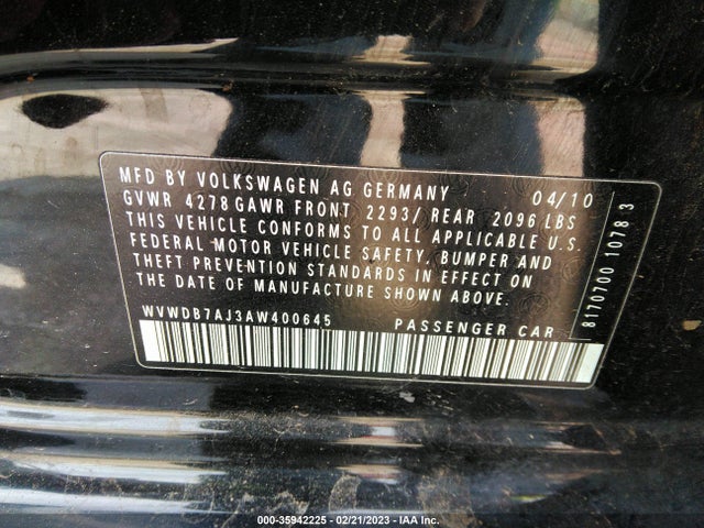 WVWDB7AJ3AW400645 Volkswagen Golf
