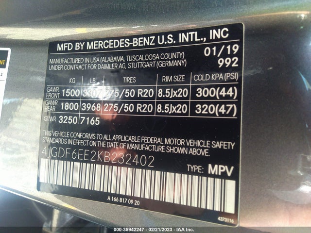 2019 Mercedes-Benz GLS-Class, VIN: 4JGDF6EE2KB232402
