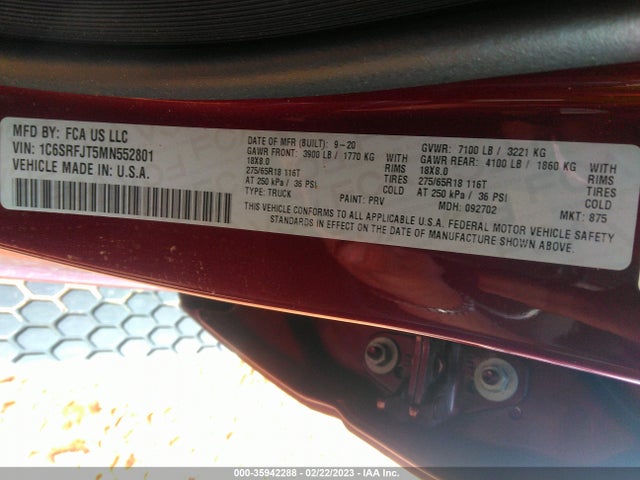 RAM 1500 Laramie 2021 1C6SRFJT5MN552801 Image 10