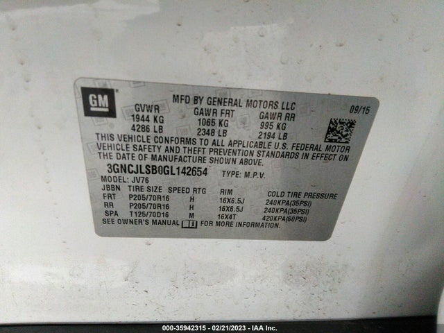Chevrolet Trax Lt 2016 3GNCJLSB0GL142654 Image 20