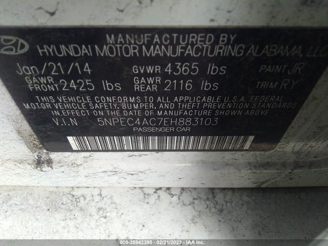 Hyundai SONATA SE 2014 5NPEC4AC7EH883103 Image 10