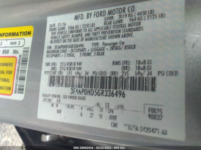 3FA6P0HD5GR336496 Ford FUSION SE