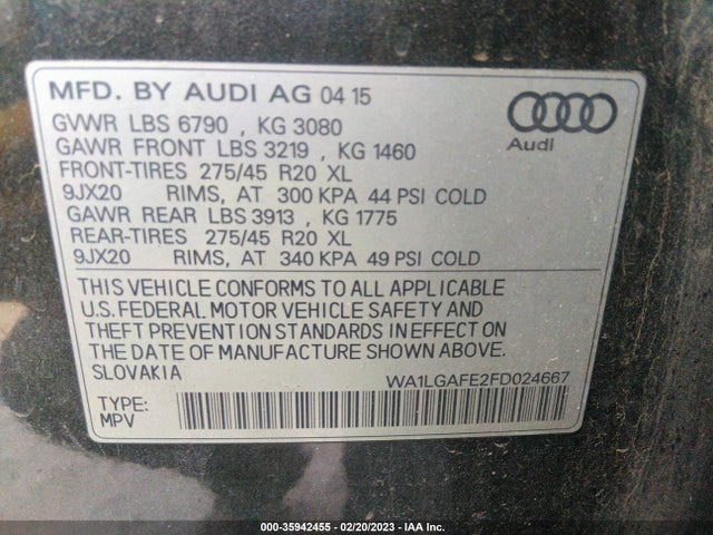 WA1LGAFE2FD024667 Audi Q7 3.0t Premium Plus