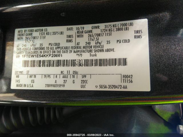 1FTEW1E54KKF20661 Ford F-150 Xl/xlt/lariat