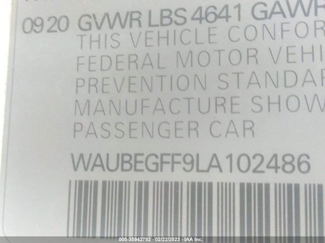 2020 Audi A3, VIN: WAUBEGFF9LA102486