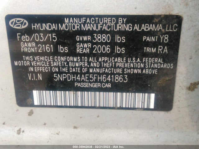 Hyundai ELANTRA SE 2015 5NPDH4AE5FH641863 Image 10