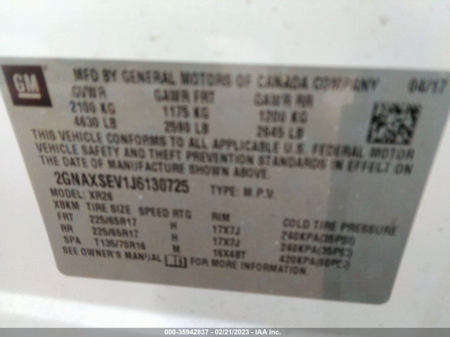 Chevrolet EQUINOX LT 2018 2GNAXSEV1J6130725 Image 11