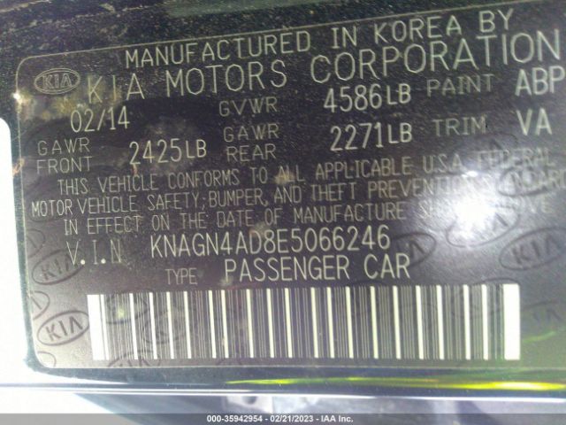 KNAGN4AD8E5066246 KIA Optima Hybrid Ex