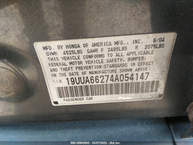 Acura TL 2004 19UUA66274A054147 Image 10
