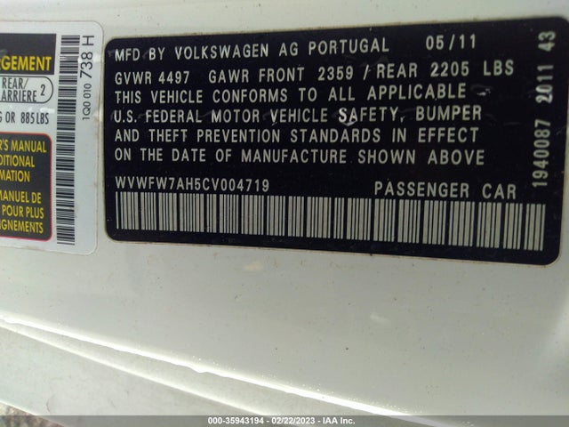 Volkswagen Eos Lux 2012 WVWFW7AH5CV004719 Image 9