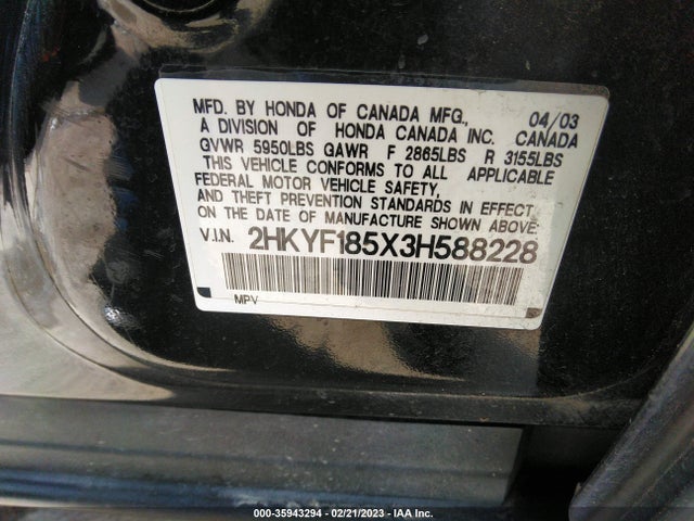 2003 HONDA PILOT EX VIN: 2HKYF185X3H588228