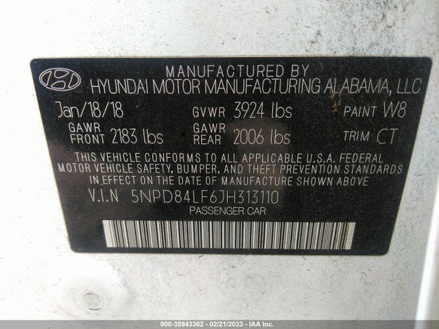 Hyundai ELANTRA SEL 2018 5NPD84LF6JH313110 Image 10