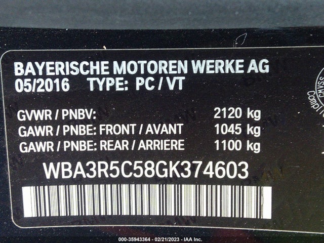 2016 BMW 4 Series, VIN: WBA3R5C58GK374603
