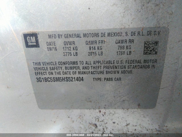 Chevrolet CRUZE LS 2017 3G1BC5SM5HS521404 Image 10