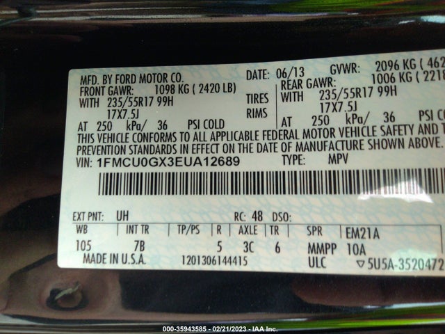 Ford ESCAPE SE 2014 1FMCU0GX3EUA12689 Image 10