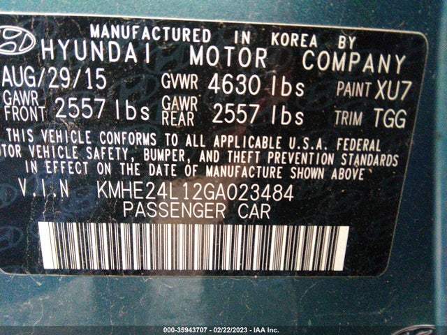 2016 Hyundai Sonata, VIN: KMHE24L12GA023484