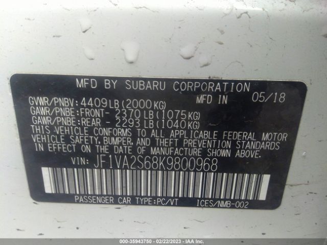 JF1VA2S68K9800968 Subaru Wrx Sti