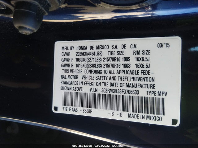 Honda CR-V LX 2015 3CZRM3H33FG706633 Image 10