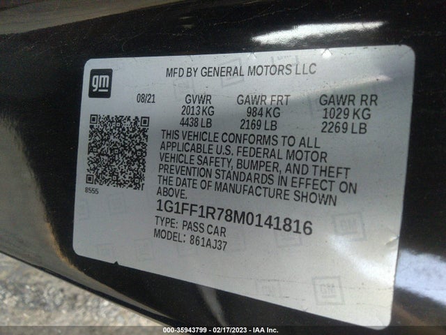 Chevrolet CAMARO LT1 2021 1G1FF1R78M0141816 Image 9