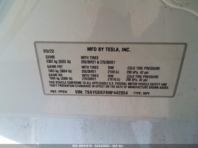 Tesla Model Y Performance 2022 7SAYGDEF8NF442054 Image 10