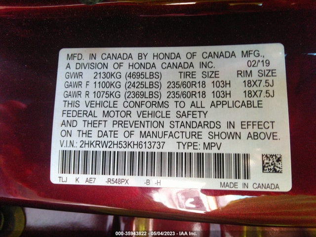 Honda CR-V EX 2019 2HKRW2H53KH613737 Image 10