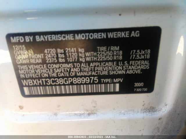 2016 BMW X1, VIN: WBXHT3C38GP889975