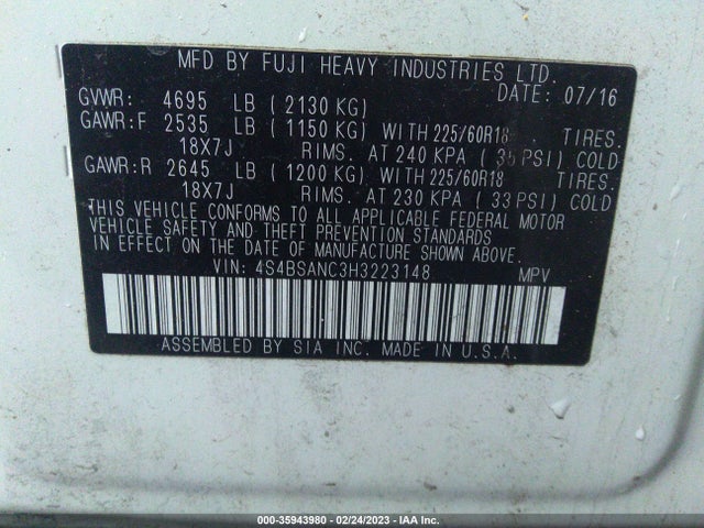 2017 Subaru Outback, VIN: 4S4BSANC3H3223148