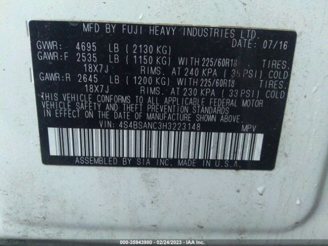 4S4BSANC3H3223148 Subaru Outback Limited
