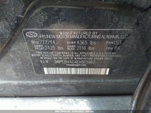Hyundai SONATA GLS 2014 5NPEB4AC4EH915962 Image 9
