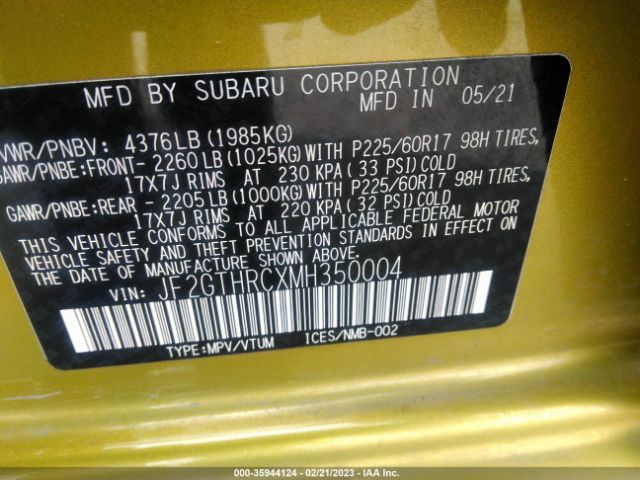 JF2GTHRCXMH350004 Subaru Crosstrek Sport