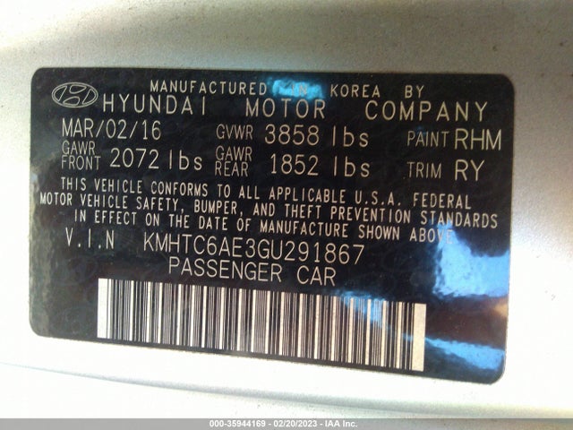 2016 Hyundai Veloster, VIN: KMHTC6AE3GU291867