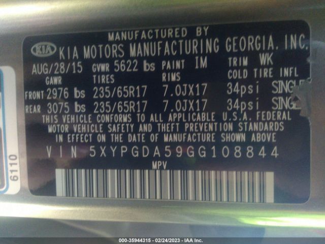 5XYPGDA59GG108844 KIA SORENTO LX