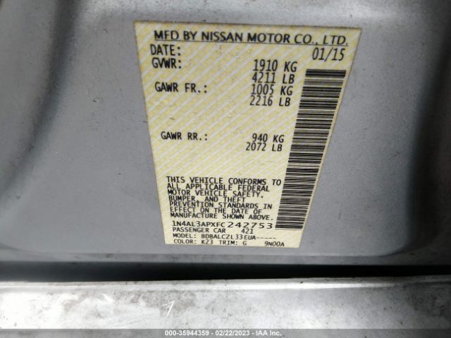 1N4AL3APXFC242753 Nissan ALTIMA 2.5