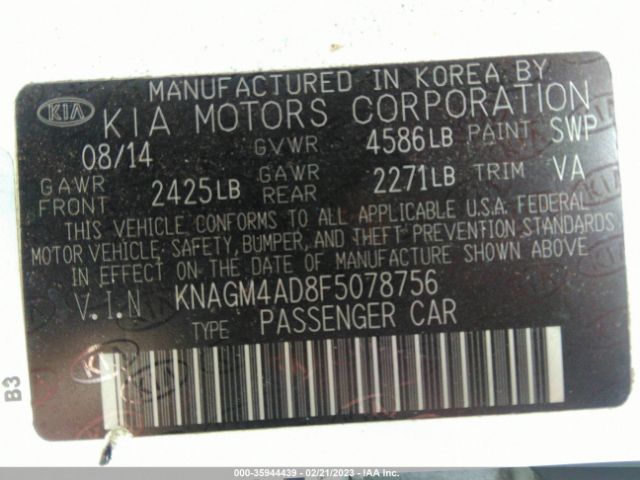 KNAGM4AD8F5078756 KIA OPTIMA HYBRID
