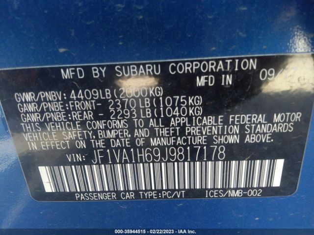 JF1VA1H69J9817178 Subaru Wrx Limited