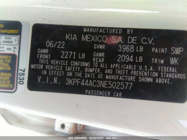3KPF44AC3NE502577 KIA FORTE GT