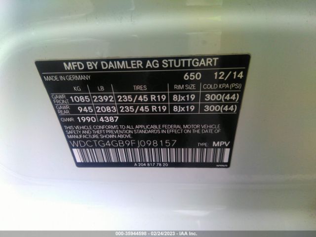 WDCTG4GB9FJ098157 Mercedes-Benz Gla-class Gla 250