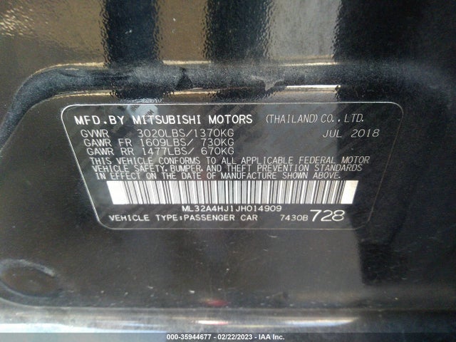 ML32A4HJ1JH014909 Mitsubishi MIRAGE SE
