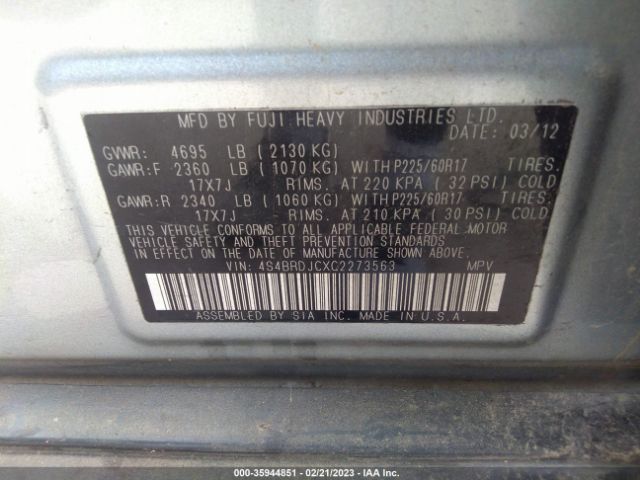 4S4BRDJCXC2273563 Subaru Outback 3.6r Limited