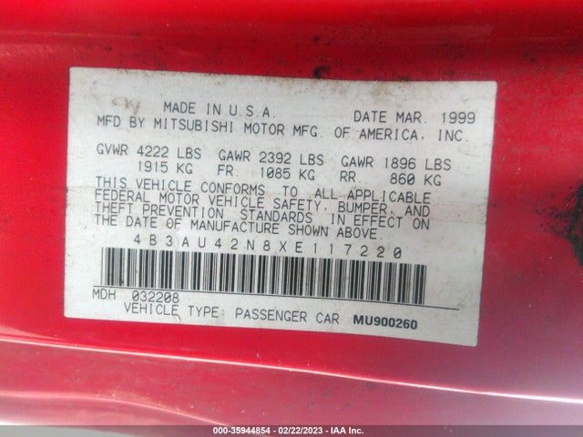 Dodge Avenger Base/es 1999 4B3AU42N8XE117220 Image 10