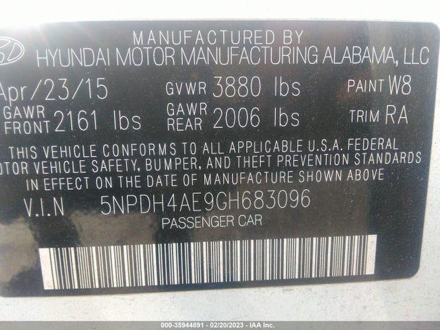 Hyundai ELANTRA SE 2016 5NPDH4AE9GH683096 Image 9