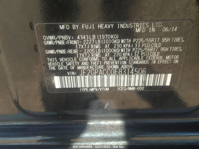 JF2GPACC0E8314506 Subaru Xv Crosstrek Premium