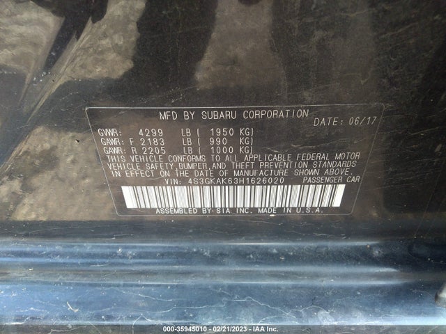 4S3GKAK63H1626020 Subaru Impreza Sport